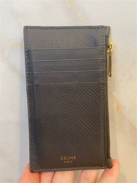 celine zipped card holder in grained calfskin|Celine card holders.